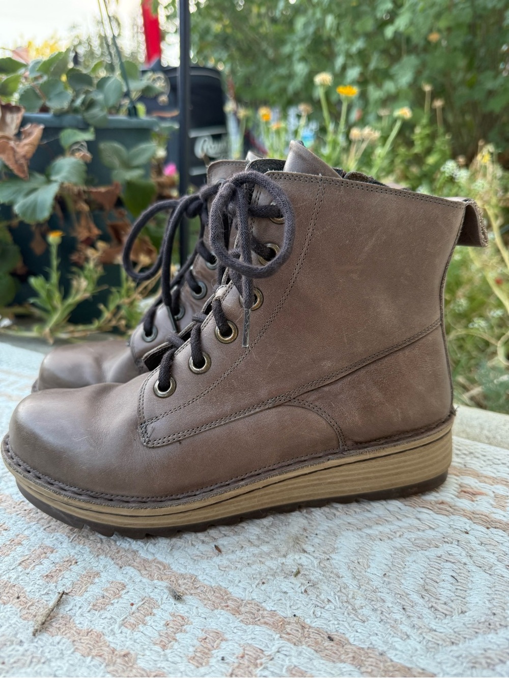 Naot Gazania Brown Leather Lace-Up Zip Boots Womens 5 / 36